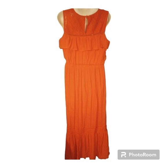 - AGB orange sleeveless high low dress with tassel belt and ruffle accents - Picture 3 of 12